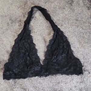 Sheer Lace Halter Bralette - Black
